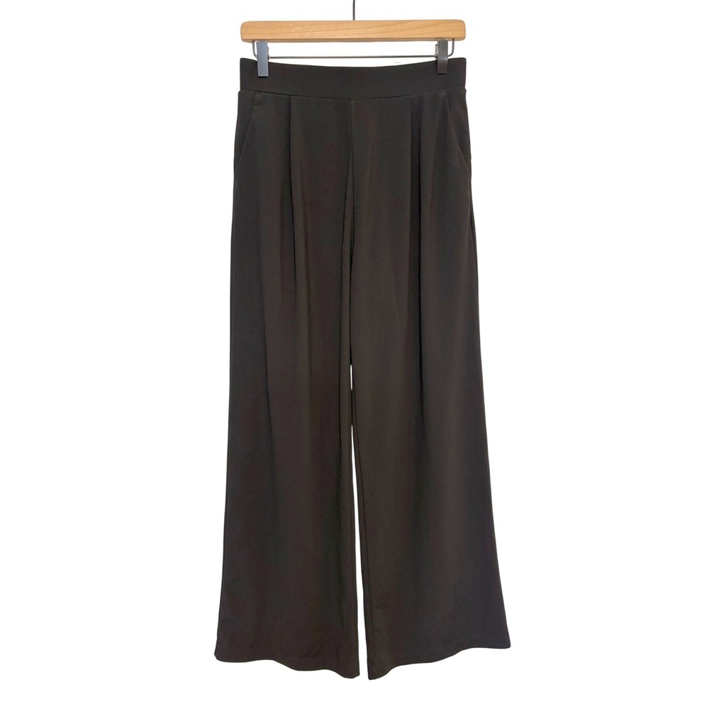 Halara Black High Waisted Wide Leg Pleated Trousers Pants Pockets Size M Regular